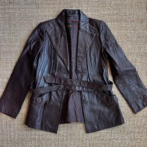 Women's Vintage Opera Wine/Burgundy Belted 100% Leather Jacket SIze XSmall